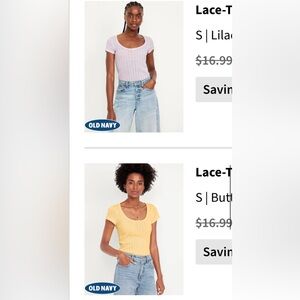 Old Navy Set of (2) Lace Trim Ribbed Pointelle Tees